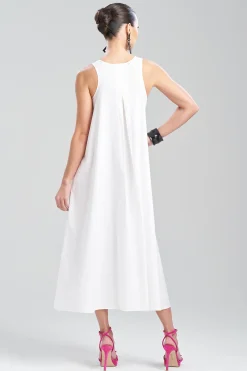 Natori Dresses-Cotton Poplin Embroidered V-Neck Dress