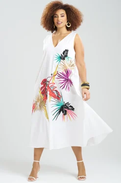 Natori Dresses-Cotton Poplin Embroidered V-Neck Dress