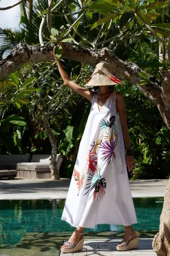 Natori Dresses-Cotton Poplin Embroidered V-Neck Dress