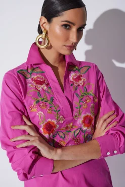 Natori Tops, Shirts & Tunics-Cotton Poplin Embroidered Oversized Top