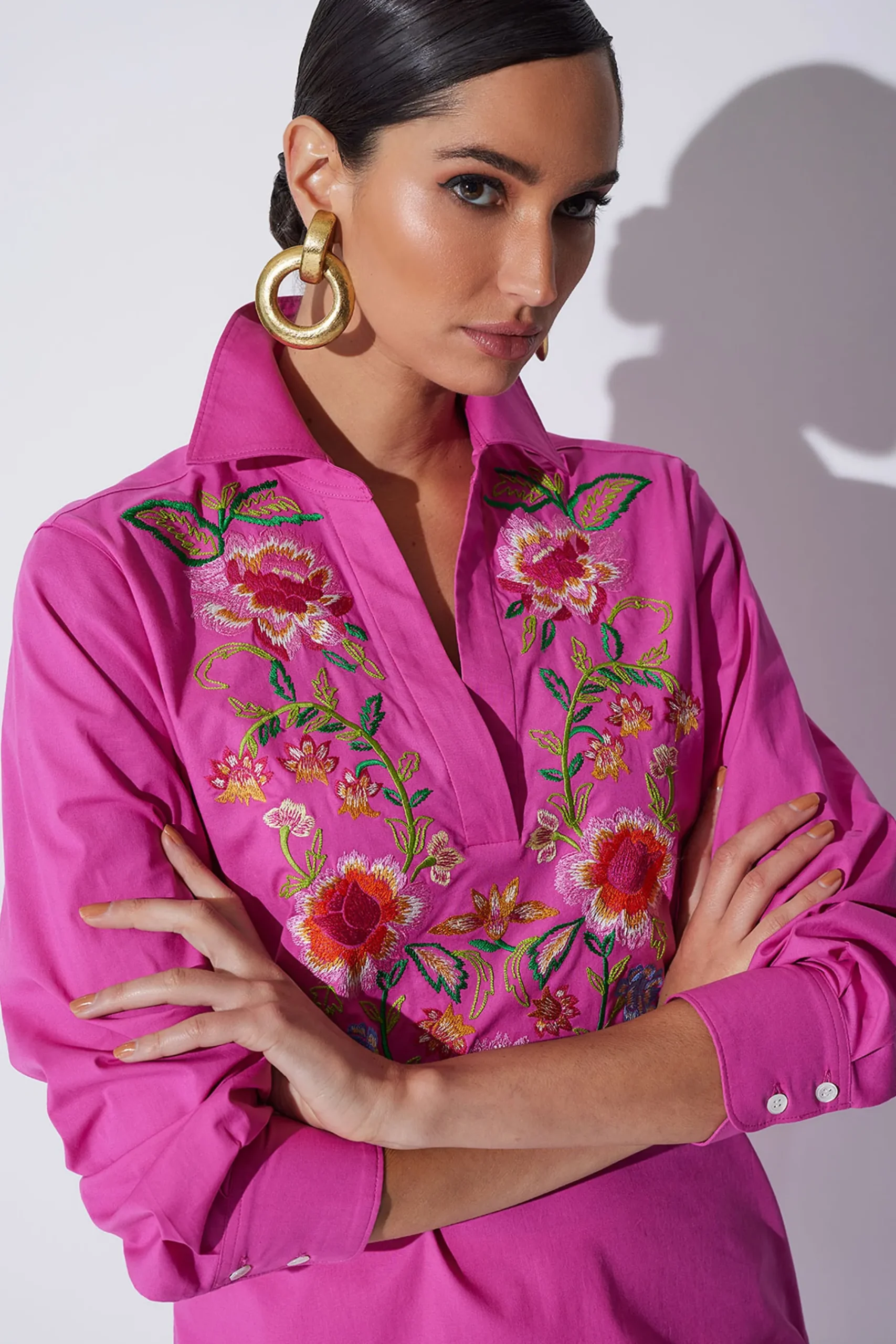 Natori Tops, Shirts & Tunics-Cotton Poplin Embroidered Oversized Top