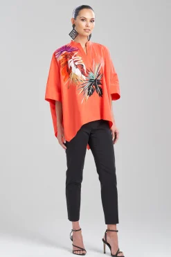 Natori Tops, Shirts & Tunics-Cotton Poplin Embroidered Mandarin Top