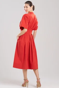 Natori Dresses-Cotton Poplin Embroidered Maxi Pleated Dress