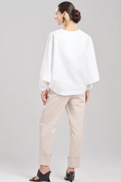 Natori Tops, Shirts & Tunics-Cotton Poplin Embroidered V-Neck Top