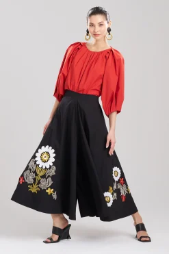 Natori Pants, Skirts & Shorts-Cotton Poplin Embroidered Palazzo Pants