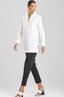 Natori Tops, Shirts & Tunics-Cotton Poplin Embroidered Tunic Shirt