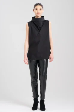 Natori Essentials|Plus Sizes-Cotton Poplin Funnel Neck Top