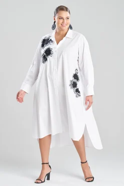Natori Dresses-Cotton Poplin Oversized Embroidered Shirtdress