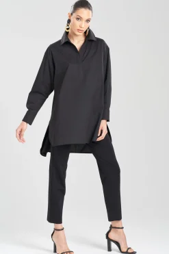 Natori Essentials|Tops, Shirts & Tunics-Cotton Poplin Oversized Half Placket Shirt