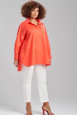 Natori Essentials|Tops, Shirts & Tunics-Cotton Poplin Oversized Half Placket Shirt