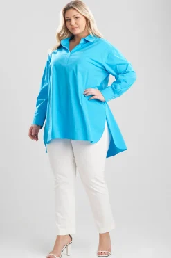 Natori Essentials|Tops, Shirts & Tunics-Cotton Poplin Oversized Half Placket Shirt