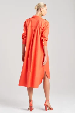 Natori Dresses-Cotton Poplin Oversized Half Placket Embroidered Shirtdress
