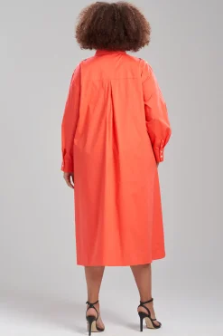 Natori Dresses-Cotton Poplin Oversized Half Placket Embroidered Shirtdress