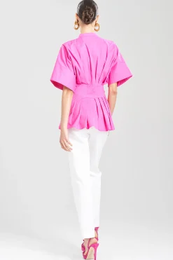 Natori Bridal Shower Outfits|Plus Sizes-Cotton Poplin Pleated Mandarin Top