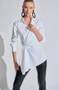 Natori Tops, Shirts & Tunics-Cotton Poplin Side Drape Shirt