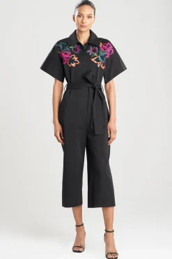 Natori Jumpsuits-Cotton Sateen Embroidered Jumpsuit