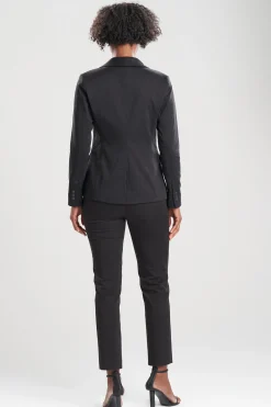 Natori Jackets & Outerwear-Cotton Sateen Embroidered Tailored Blazer Jacket