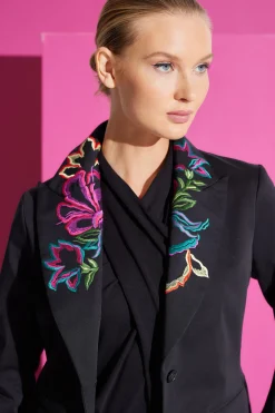 Natori Jackets & Outerwear-Cotton Sateen Embroidered Tailored Blazer Jacket