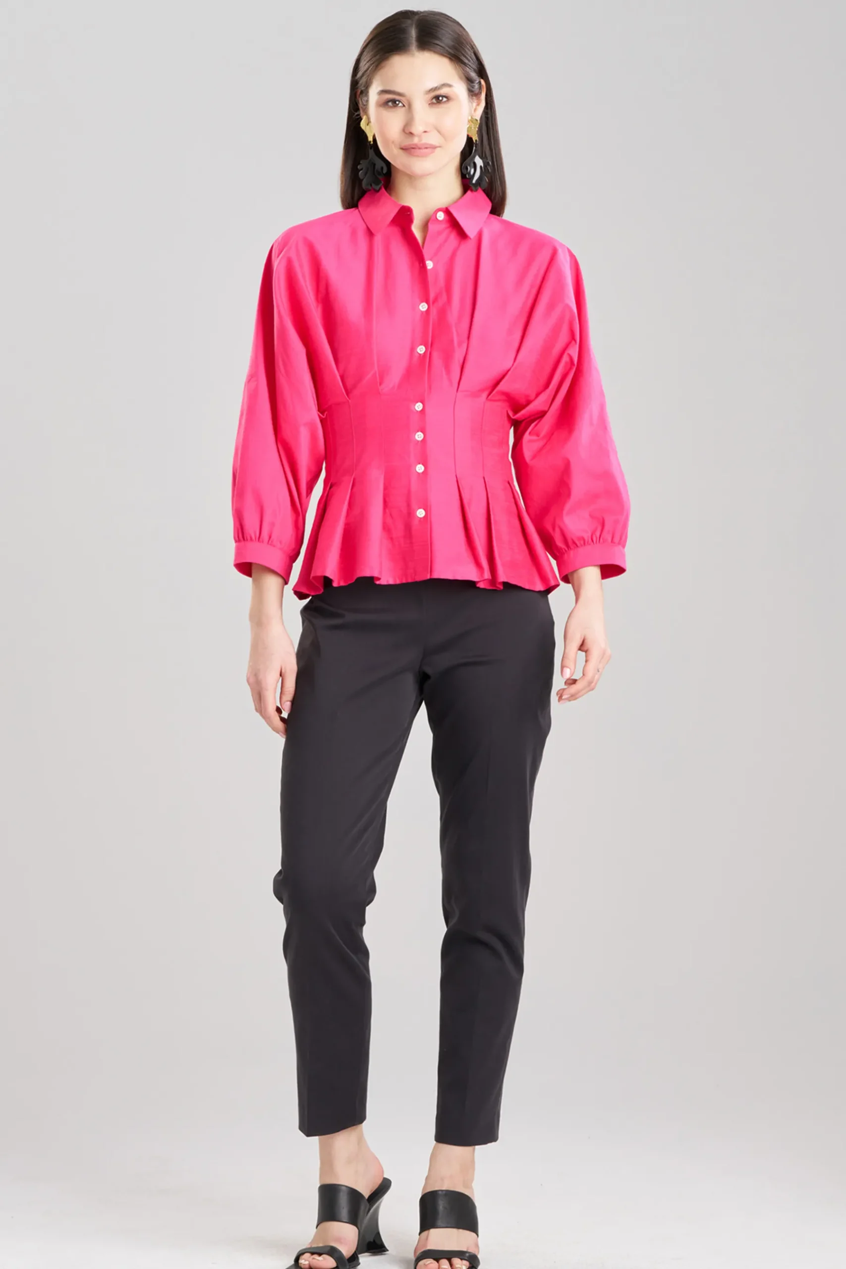 Natori Tops, Shirts & Tunics-Cotton Silk Slub Pleated Shirt