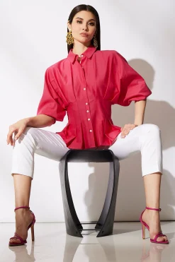 Natori Tops, Shirts & Tunics-Cotton Silk Slub Pleated Shirt