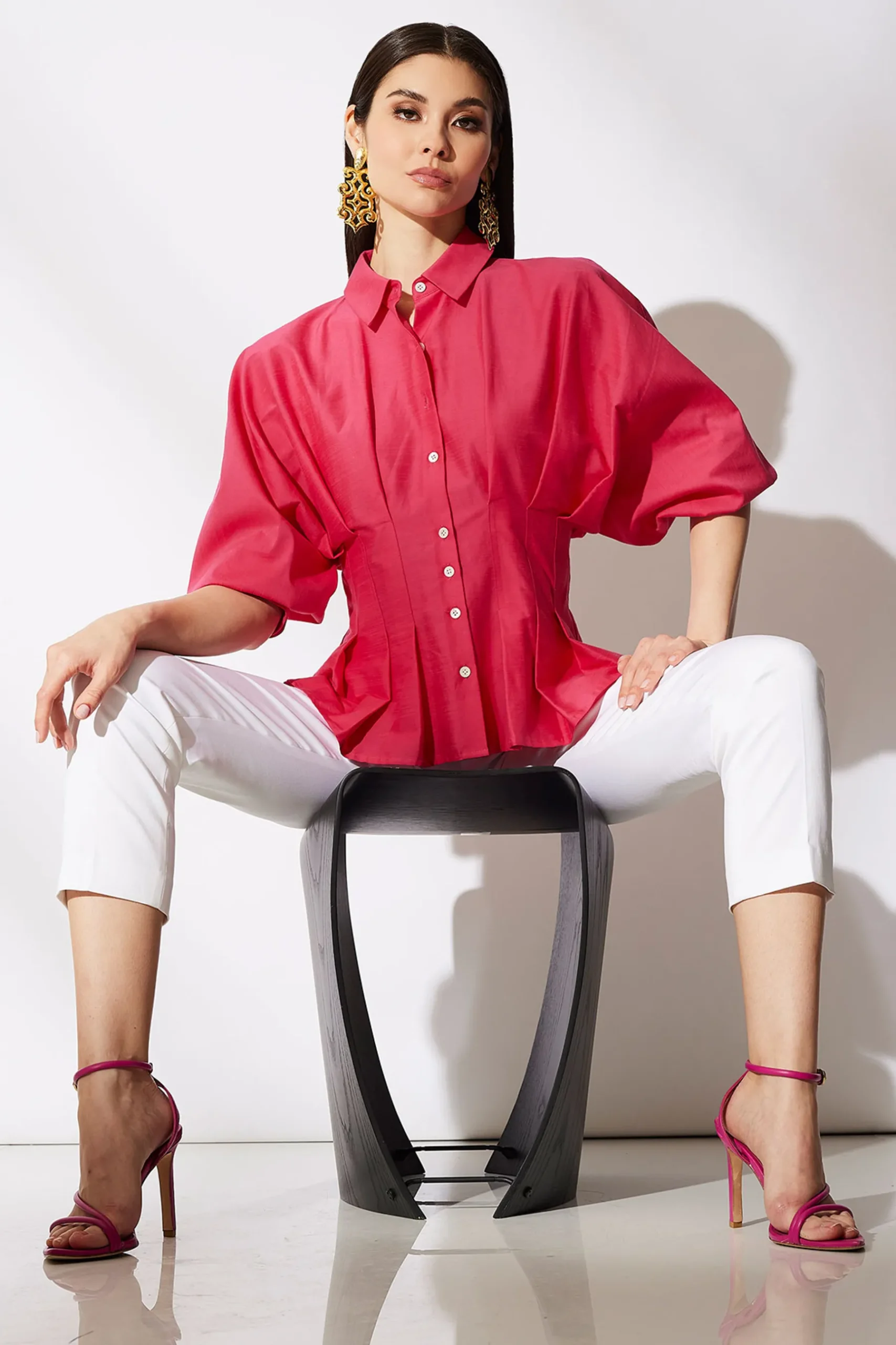 Natori Tops, Shirts & Tunics-Cotton Silk Slub Pleated Shirt