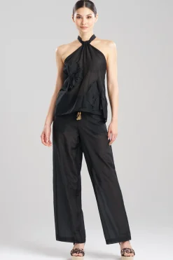 Natori Beach Tops|Tops, Shirts & Tunics-Cotton Silk Voile Applique Sheer Halter Top