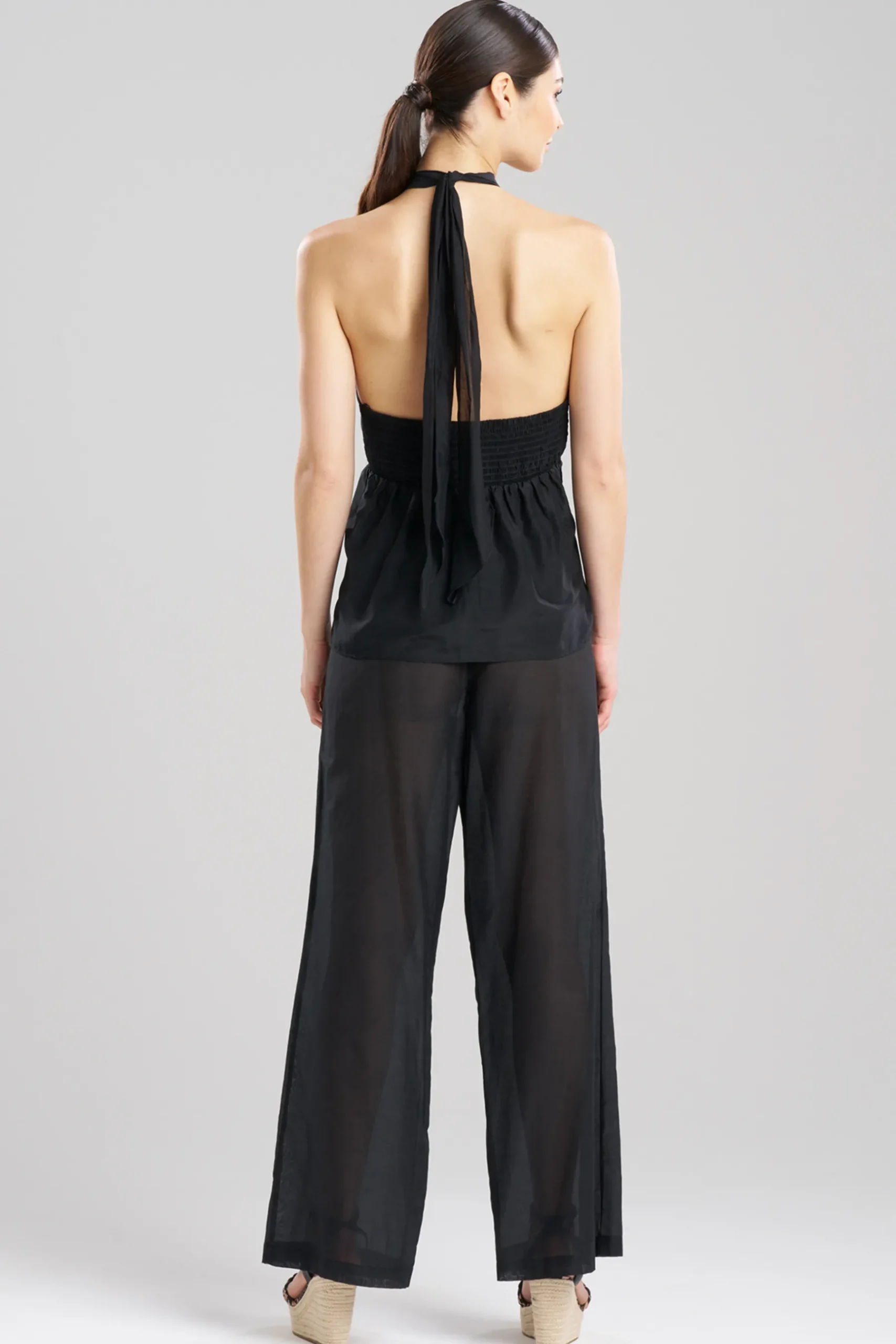 Natori Beach Tops|Tops, Shirts & Tunics-Cotton Silk Voile Applique Sheer Halter Top
