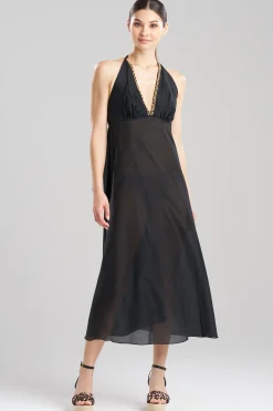 Natori Beach Dresses-Cotton Silk Voile Beaded Sheer Halter Dress