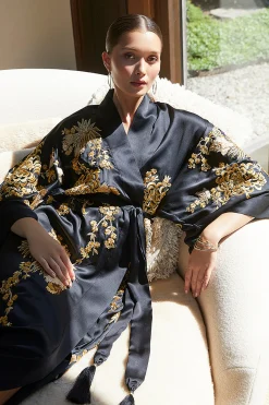 Natori Robes & Kimonos|Couture Robes-Couture Floral Embroidery Silk Robe