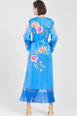Natori Couture Caftans-Couture Hanabi Embroidered Fringe Silk Caftan
