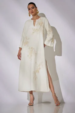 Natori Honeymoon|Couture Caftans-Couture Luxe Linen Embroidered Caftan