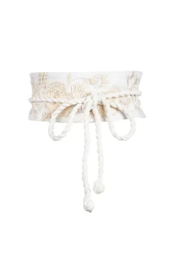 Natori Belts-Couture Luxe Linen Embroidered Obi Belt