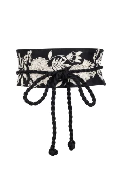 Natori Belts-Couture Luxe Linen Embroidered Obi Belt