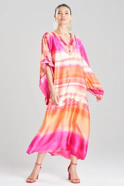 Natori Caftan Dresses|Couture Caftans-Couture Minako Embroidered Drop Sleeve Silk Caftan