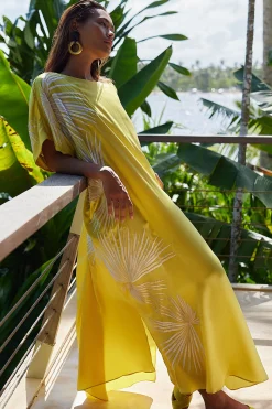 Natori Plus Sizes|Couture Caftans-Couture Palawan Embroidered Silk Caftan