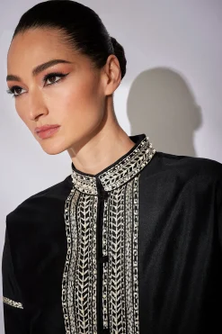 Natori Jackets & Outerwear|Couture Coats-Couture Silk Dupioni Embroidered Mandarin Jacket