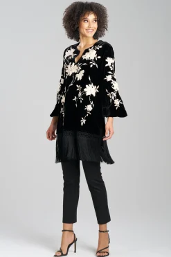 Natori Tops, Shirts & Tunics|Couture Tops-Couture Velvet Silk Embroidered Fringe Tunic