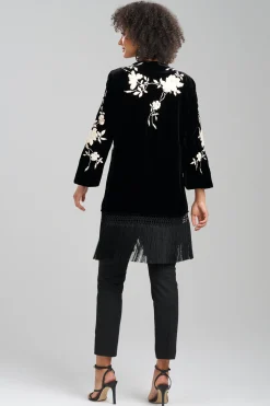 Natori Tops, Shirts & Tunics|Couture Tops-Couture Velvet Silk Embroidered Fringe Tunic