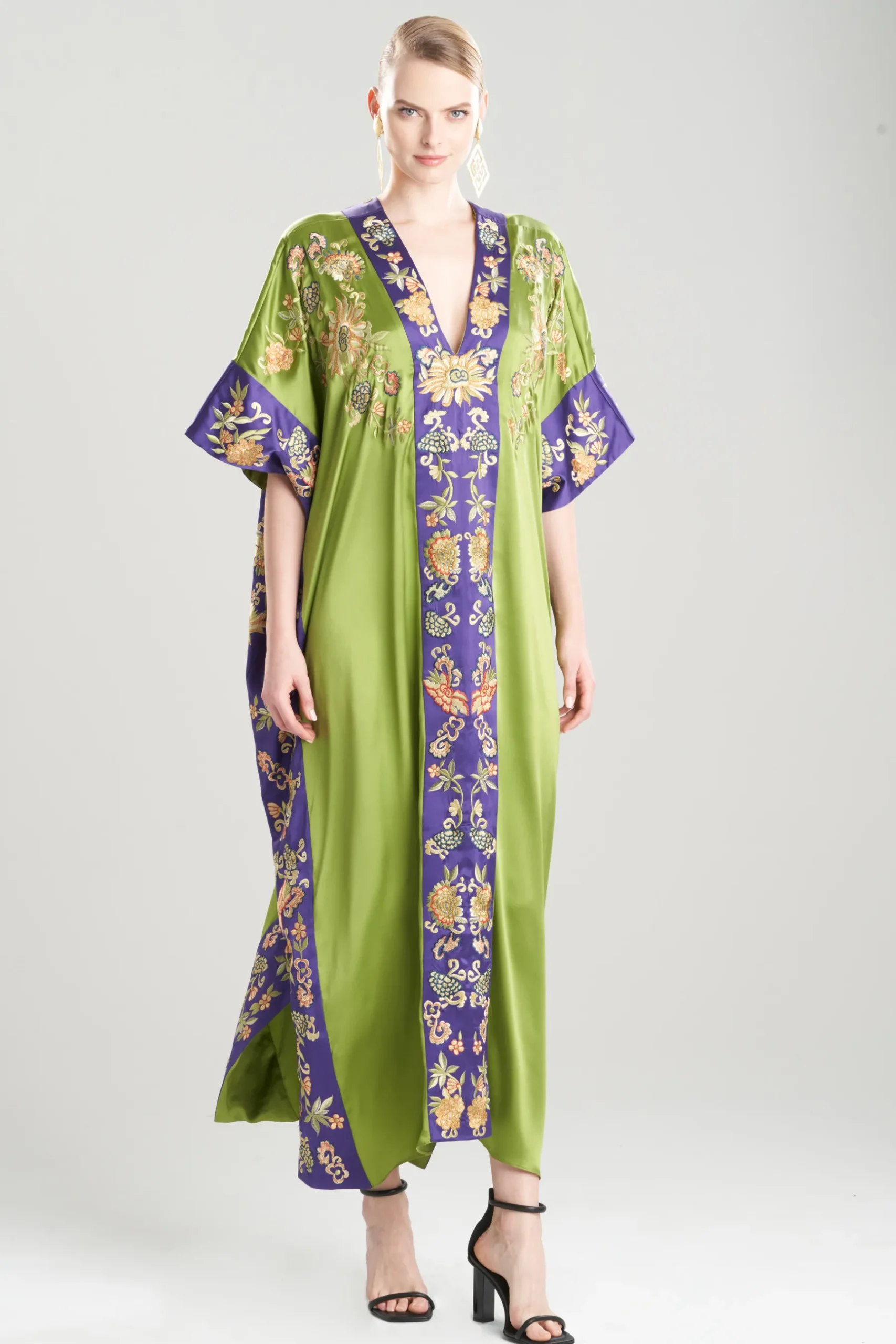 Natori Couture Caftans-Couture Yasugi Embroidered Silk Caftan