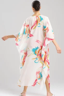 Natori Beach Caftans-Crane Cotton Silk Sequined Sheer Caftan