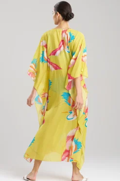 Natori Beach Caftans-Crane Cotton Silk Sequined Sheer Caftan