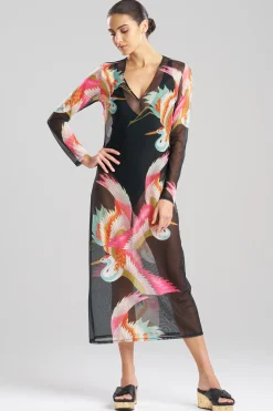 Natori Honeymoon|Beach Dresses-Crane Mesh Long Sleeve Sheer Dress