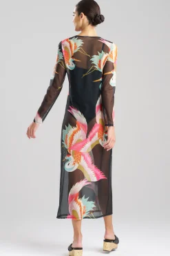 Natori Honeymoon|Beach Dresses-Crane Mesh Long Sleeve Sheer Dress