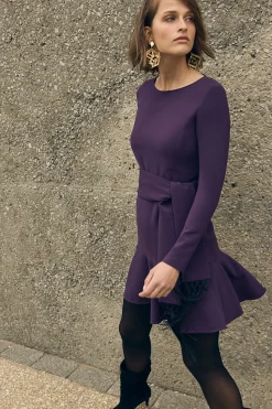 Natori Dresses-Crepe Dress With Fringe Belt