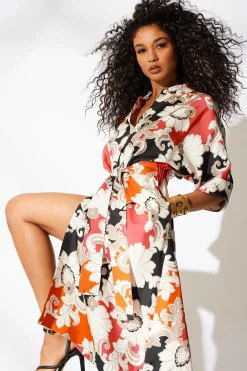 Natori Dresses-Cressida Printed Silk Twill Belted Shirtdress