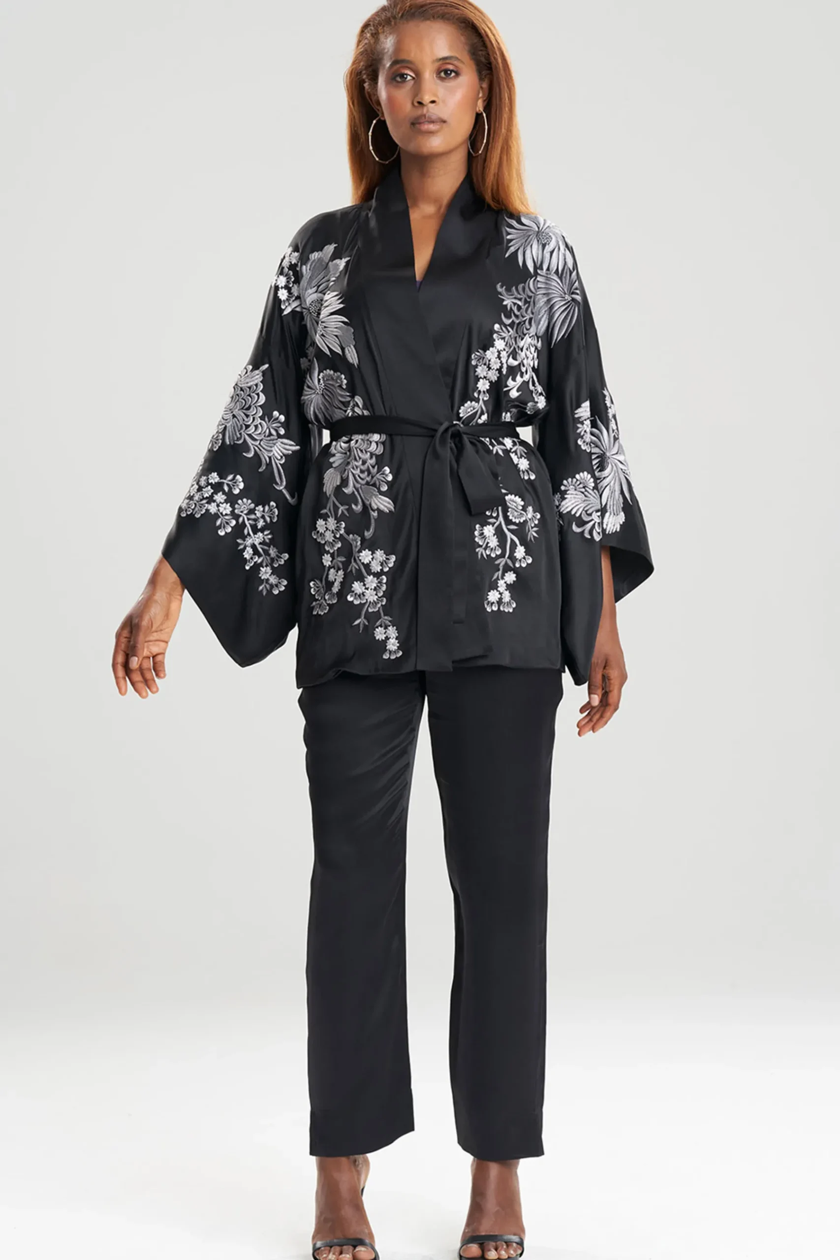 Natori Robes & Kimonos-Dragon Embroidery Silk Wrap