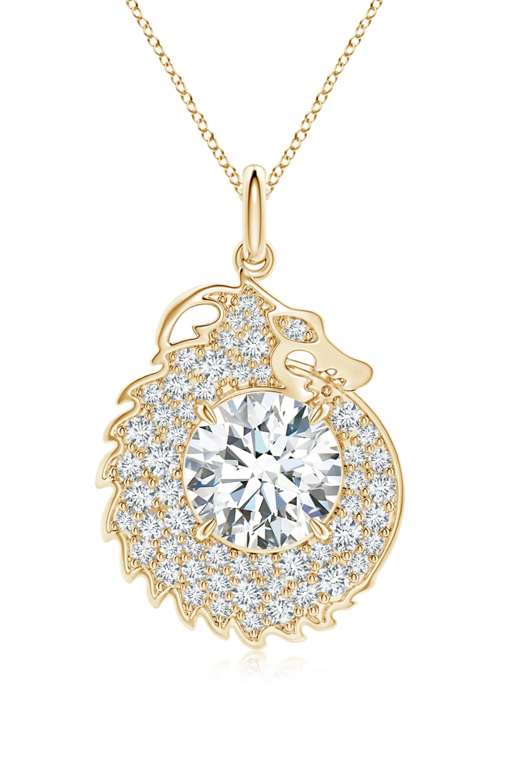 Natori Necklaces|Dragon-Dragon Lab-Grown 14K Gold Round Diamond Pendant Necklace