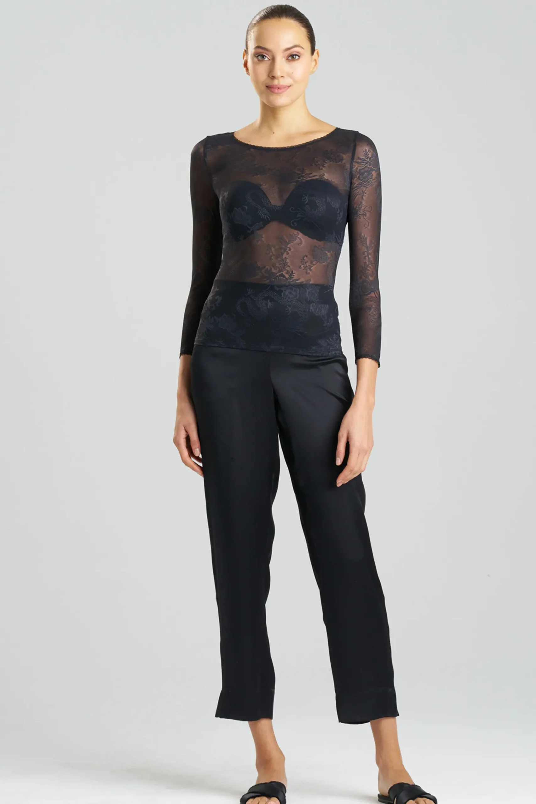 Natori Pajama Tops-Dragon Lace Long Sleeve Top