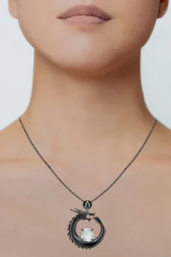 Natori Necklaces|Dragon-Dragon & White Topaz Slider Pendant Necklace