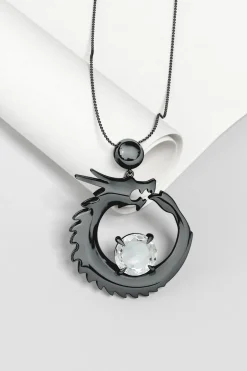 Natori Necklaces|Dragon-Dragon & White Topaz Slider Pendant Necklace
